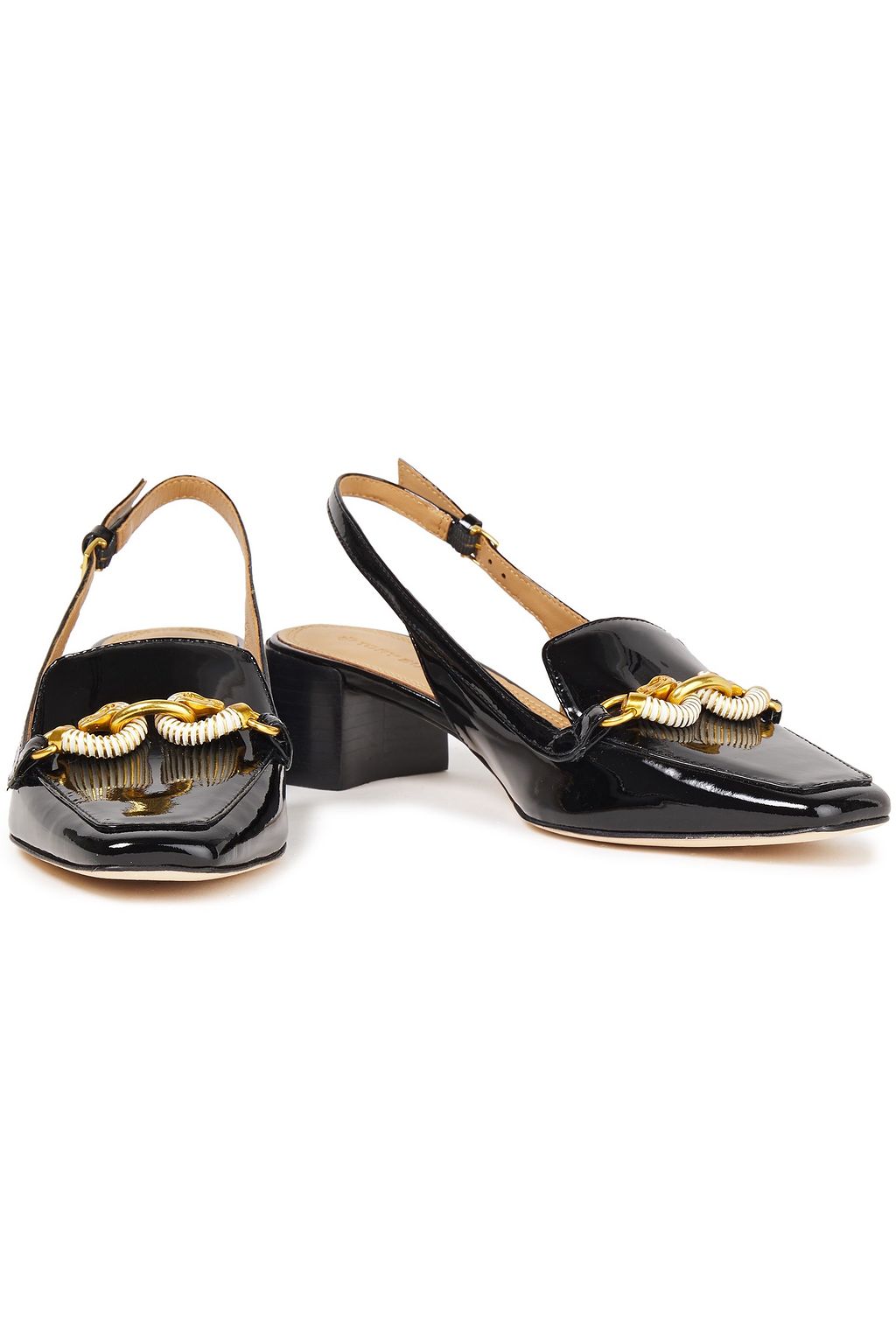 TORY BURCH Jessa 45 embellished glossed-leather slingback pumps