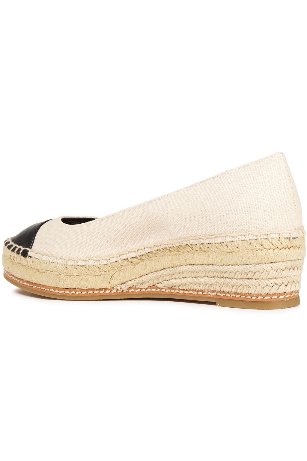 TORY BURCH Perfect 50 embroidered leather-trimmed canvas wedge espadrilles