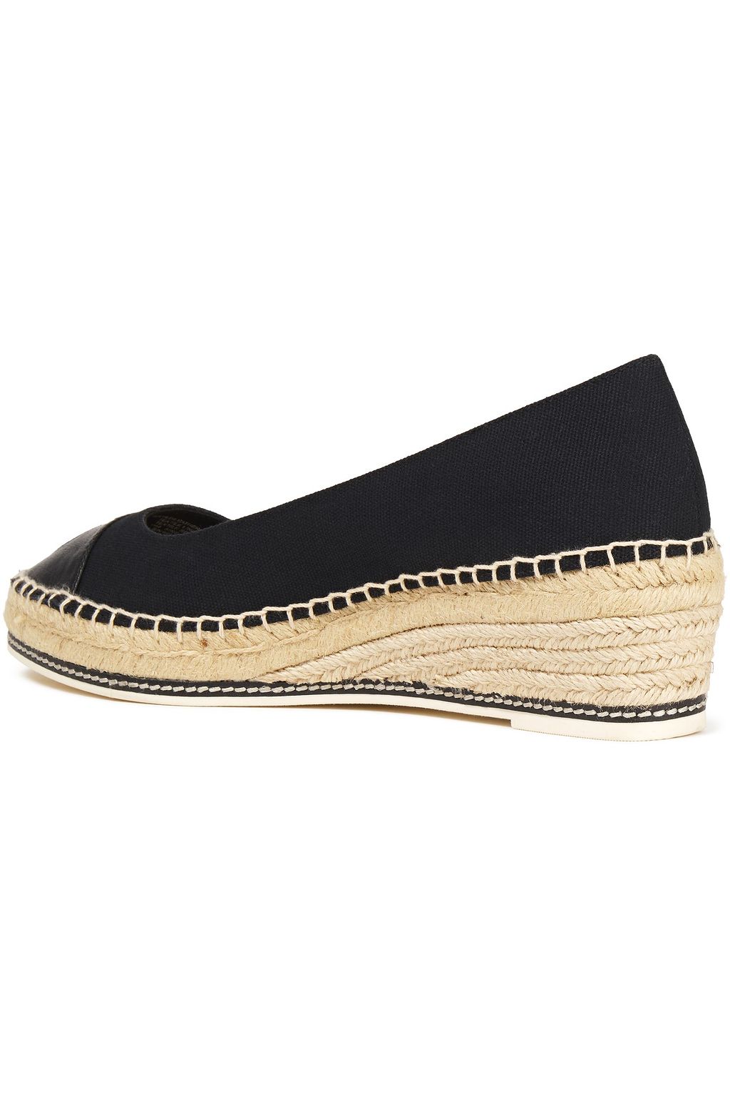 TORY BURCH Perfect 50 embroidered leather-trimmed canvas wedge espadrilles