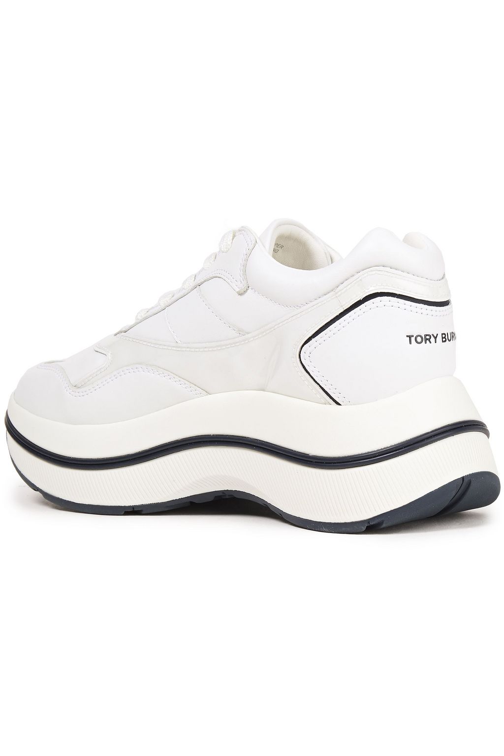 TORY BURCH Gemini Link leather, mesh and suede exaggerated-sole sneakers