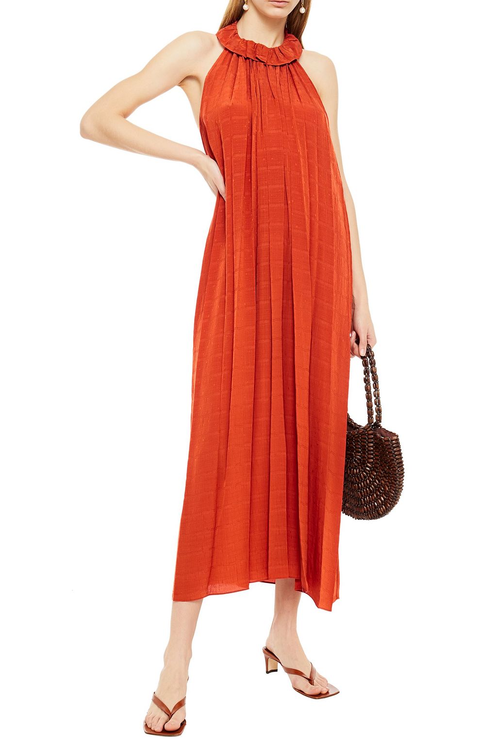 VANESSA BRUNO Ruffle-trimmed jacquard midi dress