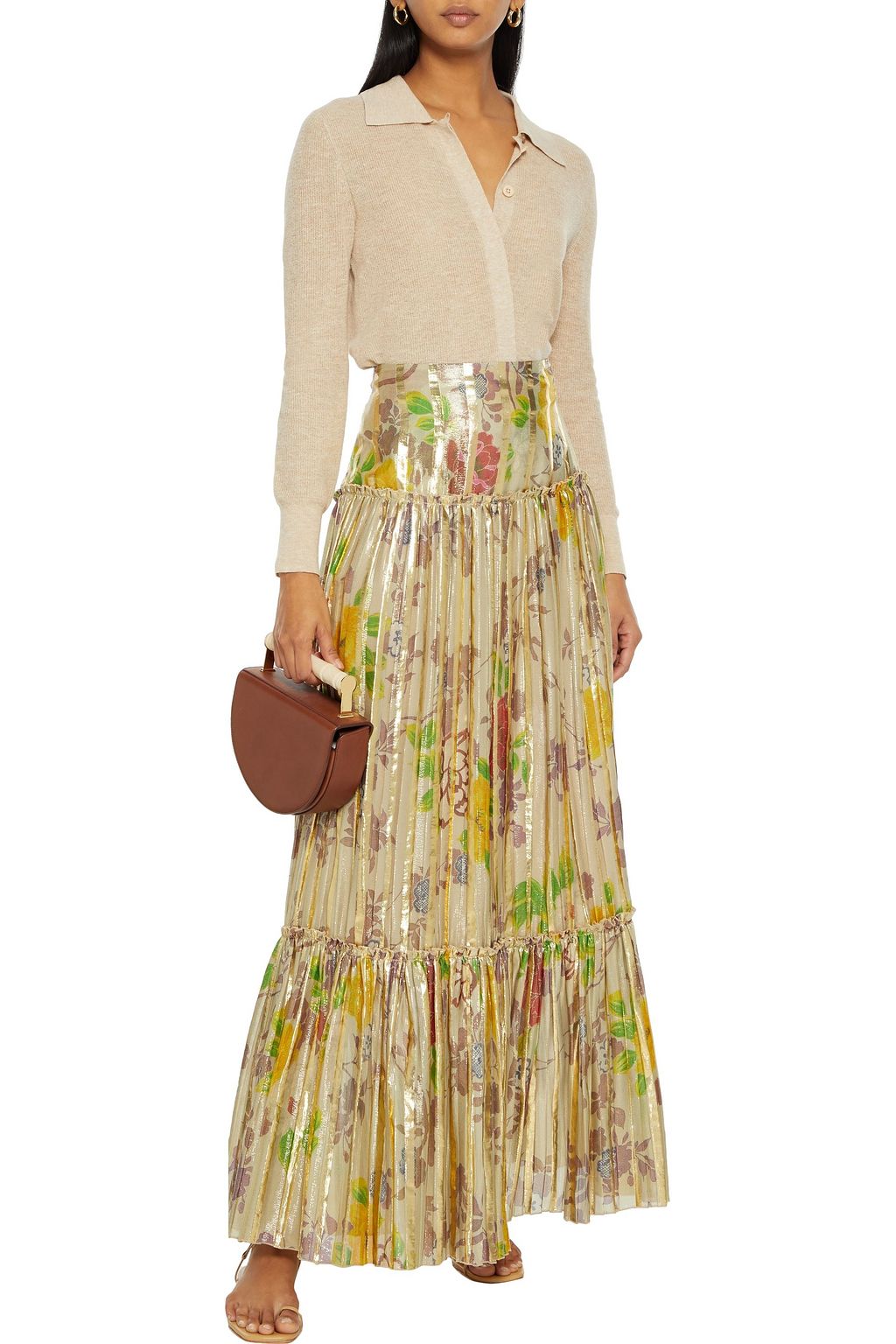 ETRO Pleated metallic floral-print silk-blend jacquard maxi skirt