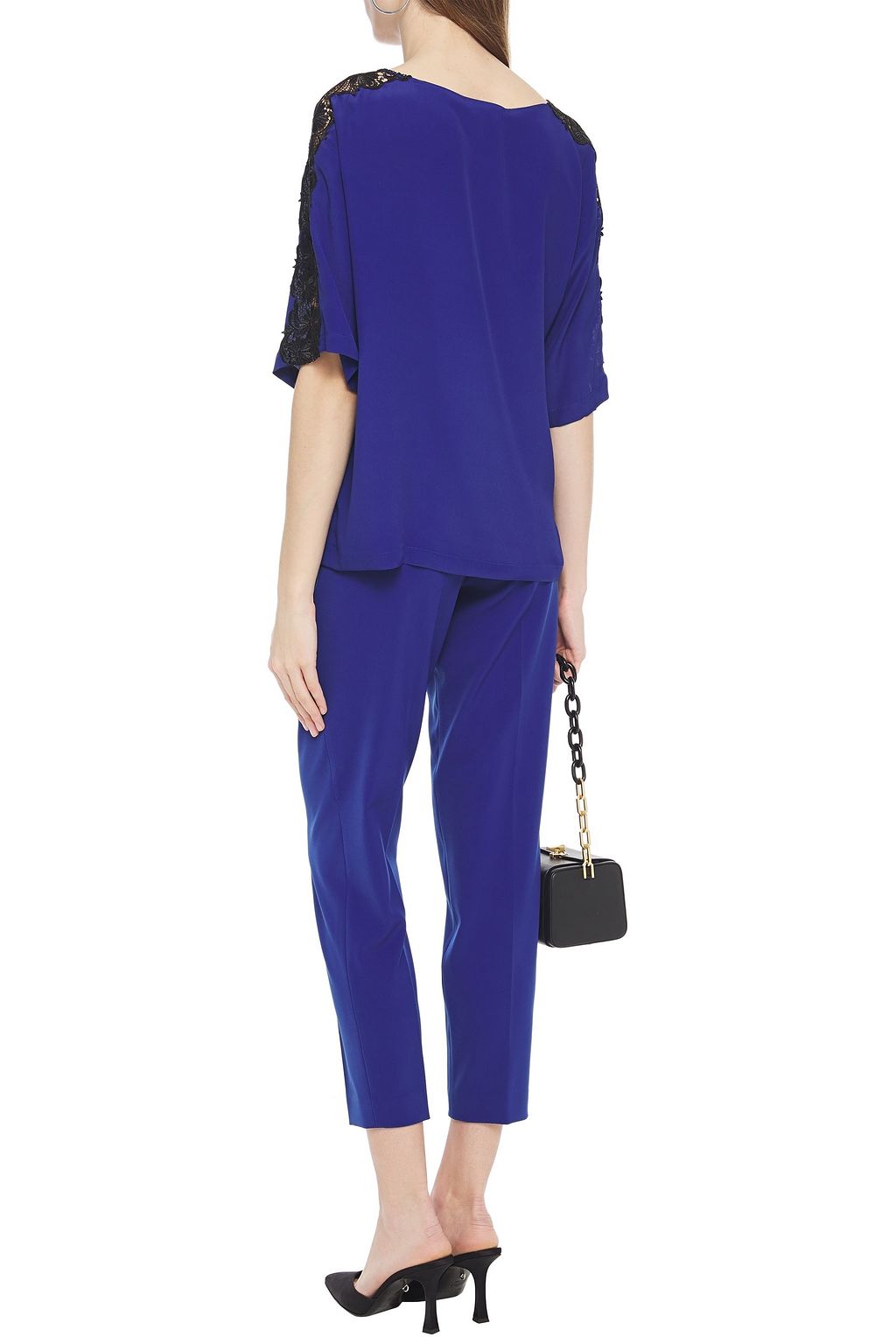 BOUTIQUE MOSCHINO Guipure lace and crepe de chine top