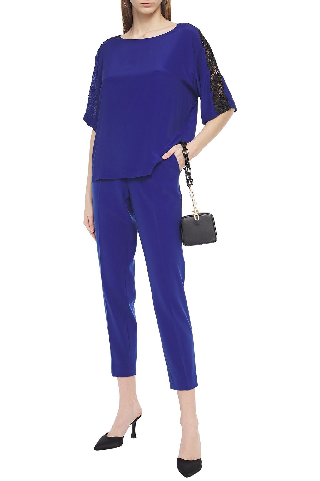 BOUTIQUE MOSCHINO Guipure lace and crepe de chine top