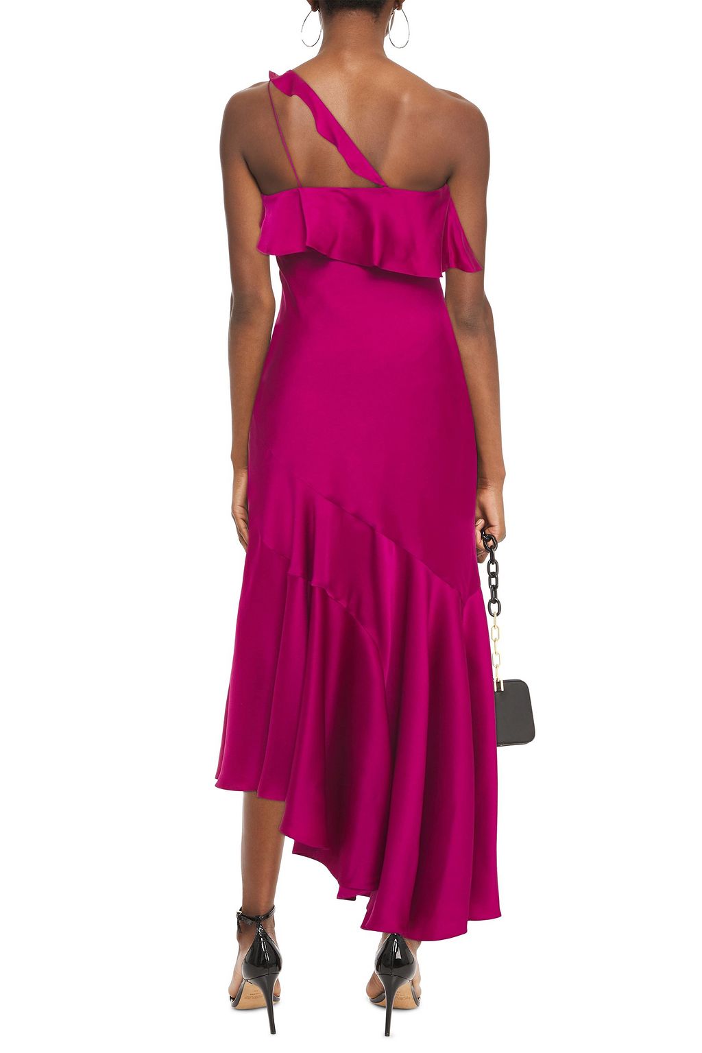 GALVAN  LONDON Flora one-shoulder ruffled satin gown
