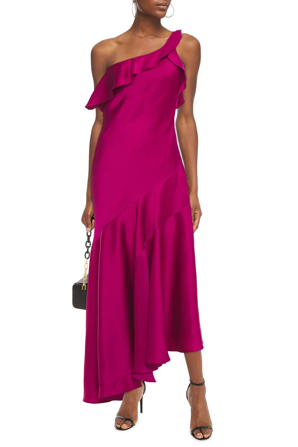 GALVAN  LONDON Flora one-shoulder ruffled satin gown