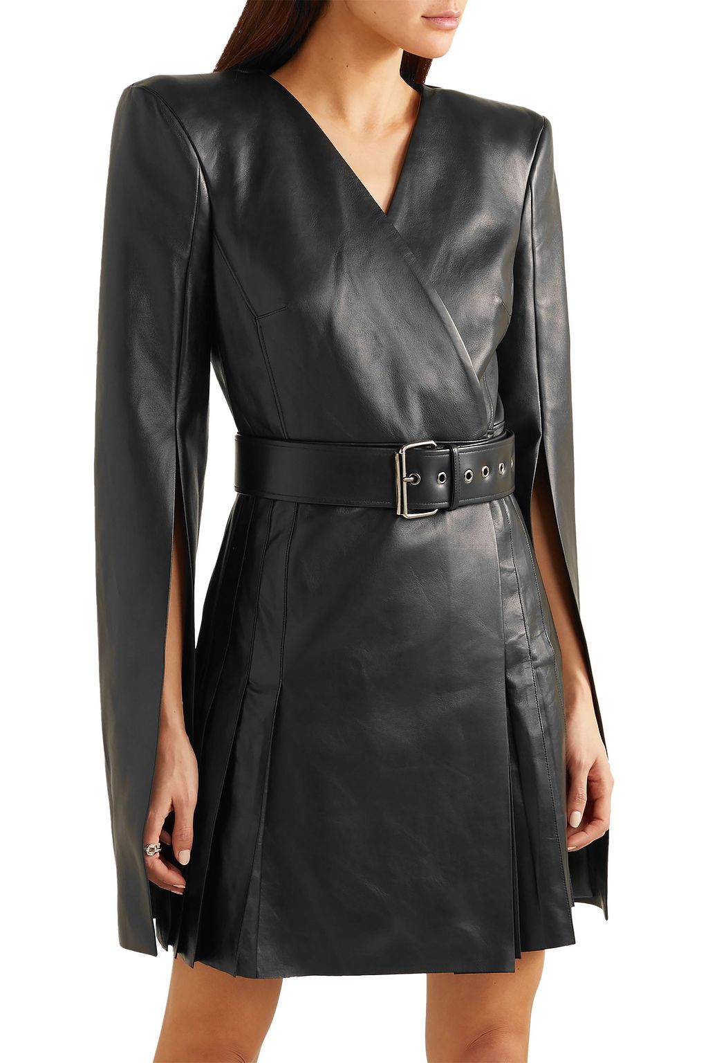 GARETH PUGH Belted leather wrap-effect mini dress