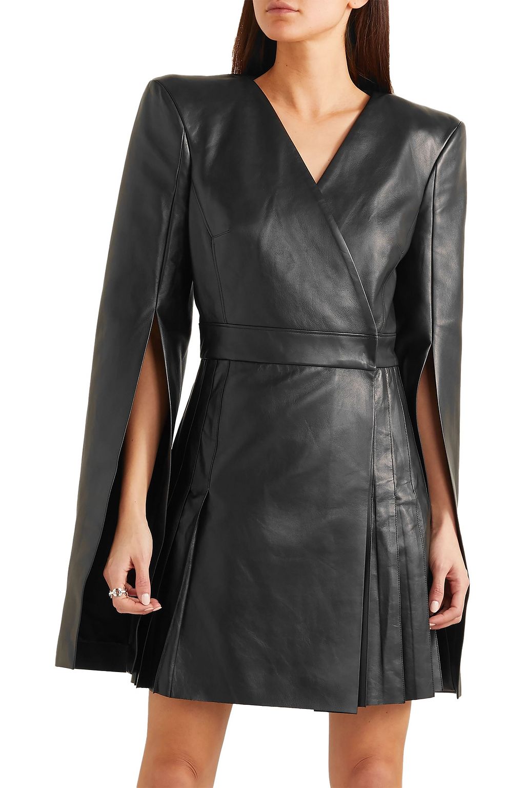 GARETH PUGH Belted leather wrap-effect mini dress