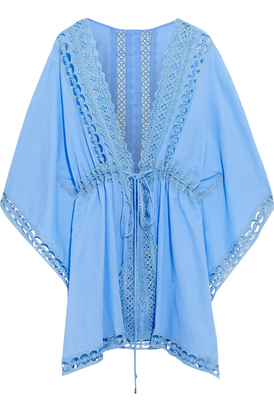 Charo Ruiz Ibiza Woman Kayla Crocheted Lace-trimmed Cotton-blend Voile Kaftan Light Blue Size XL