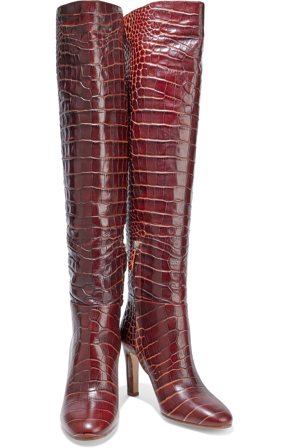 Brown Linda croc-effect leather knee boots | Sale up to 70% off | THE ...