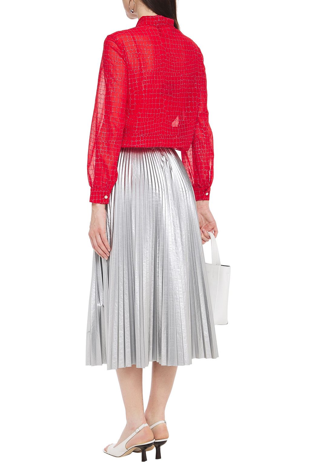 BOUTIQUE MOSCHINO Pussy-bow glittered georgette blouse