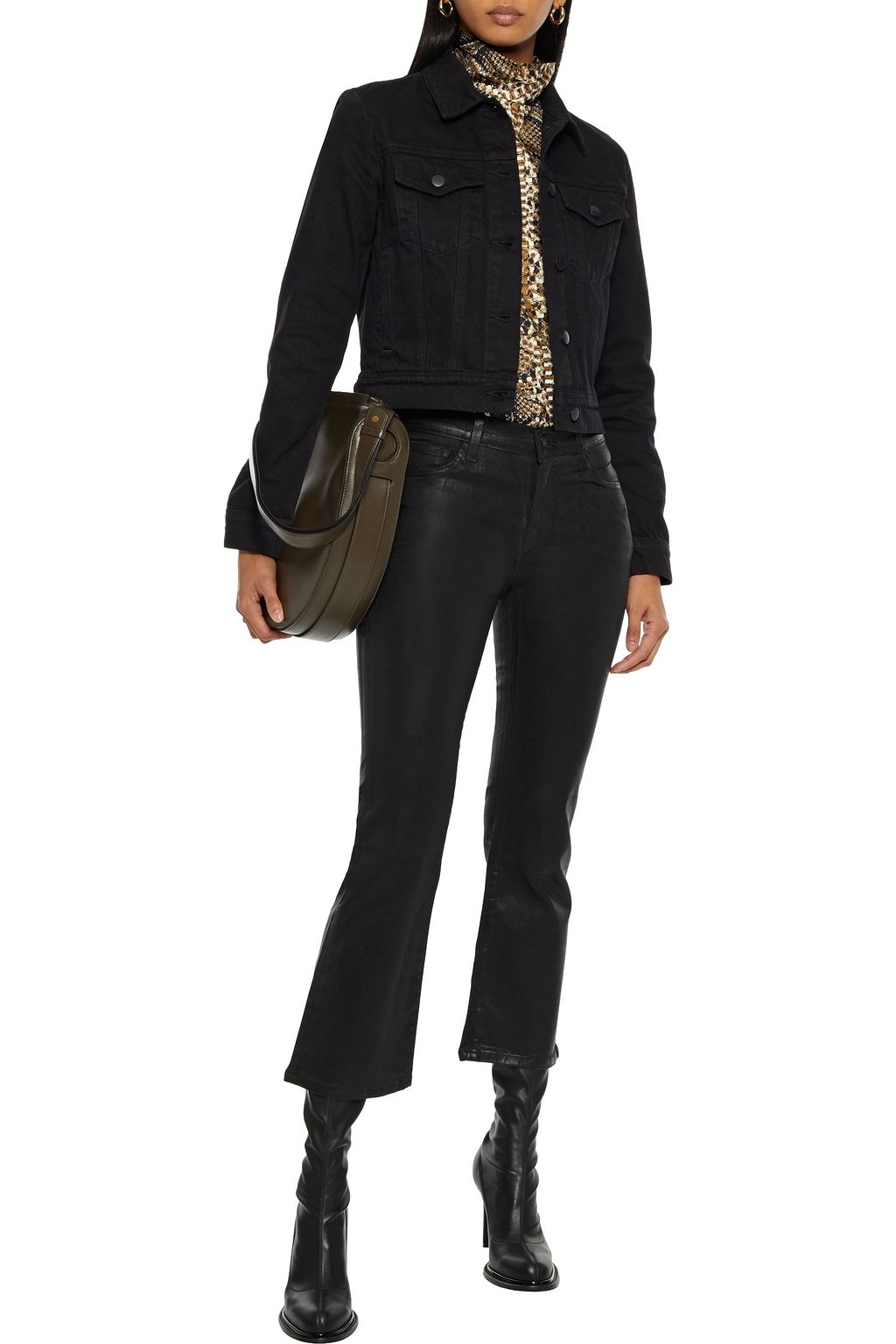 J BRAND Harlow cropped snake-print denim jacket