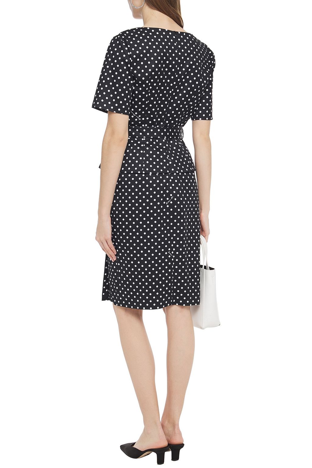 BOUTIQUE MOSCHINO Belted polka-dot stretch-cotton peplum dress