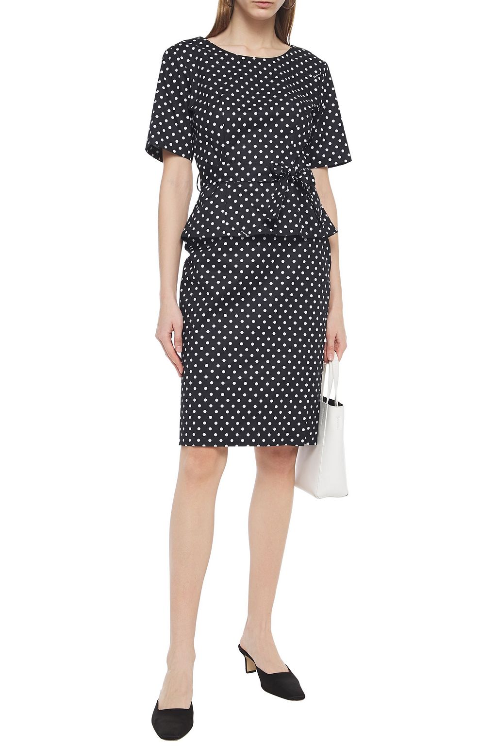 BOUTIQUE MOSCHINO Belted polka-dot stretch-cotton peplum dress