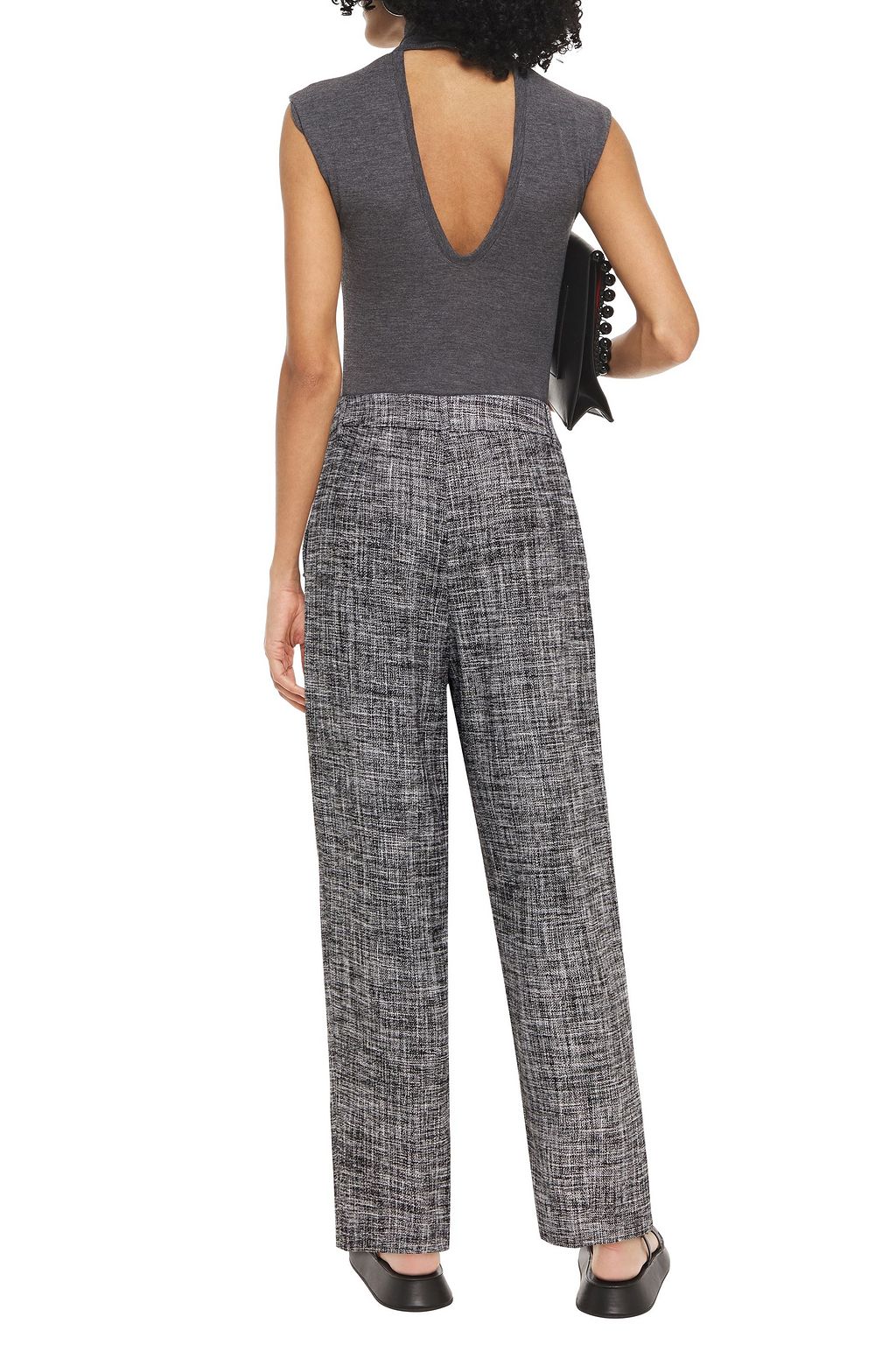 BOUTIQUE MOSCHINO Cropped cotton-blend tweed straight-leg pants