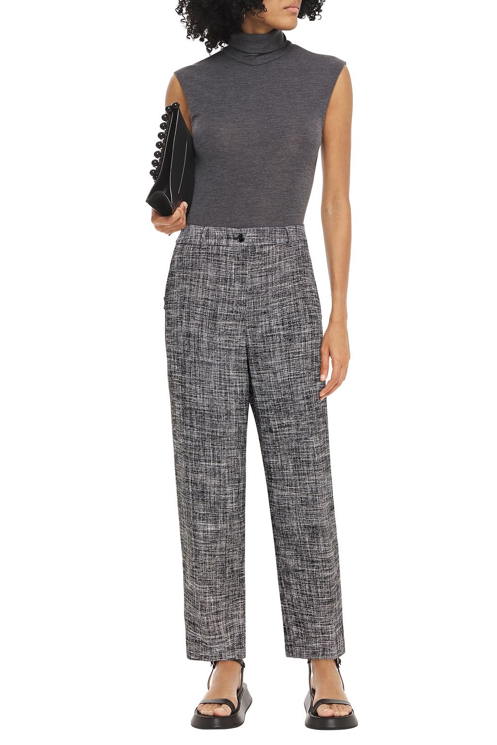 BOUTIQUE MOSCHINO Cropped cotton-blend tweed straight-leg pants