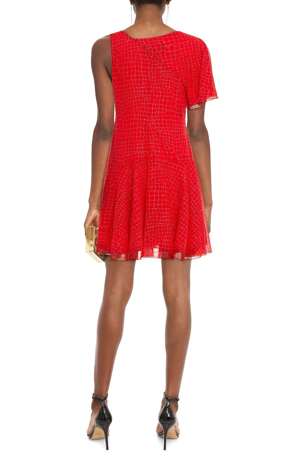BOUTIQUE MOSCHINO One-sleeve glittered chiffon mini dress
