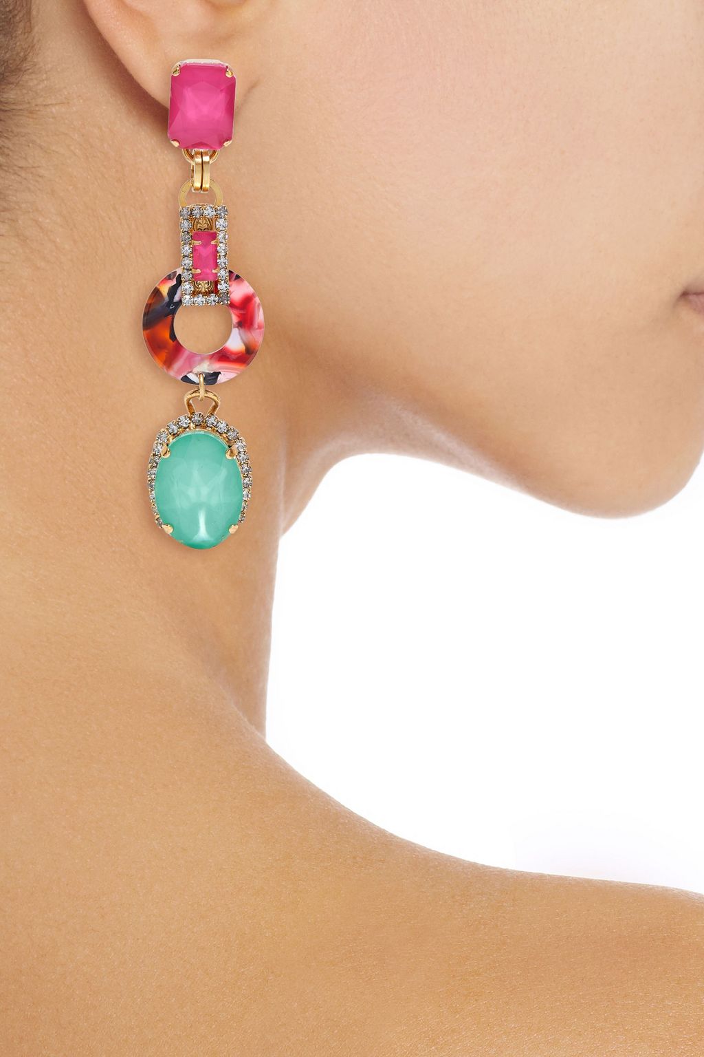ELIZABETH COLE 24-karat gold-plated crystal, stone and acetate earrings