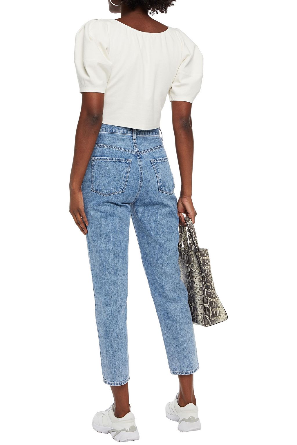 J BRAND Cropped pleated high-rise straight-leg jeans