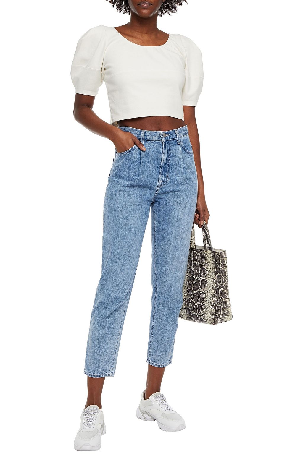 J BRAND Cropped pleated high-rise straight-leg jeans