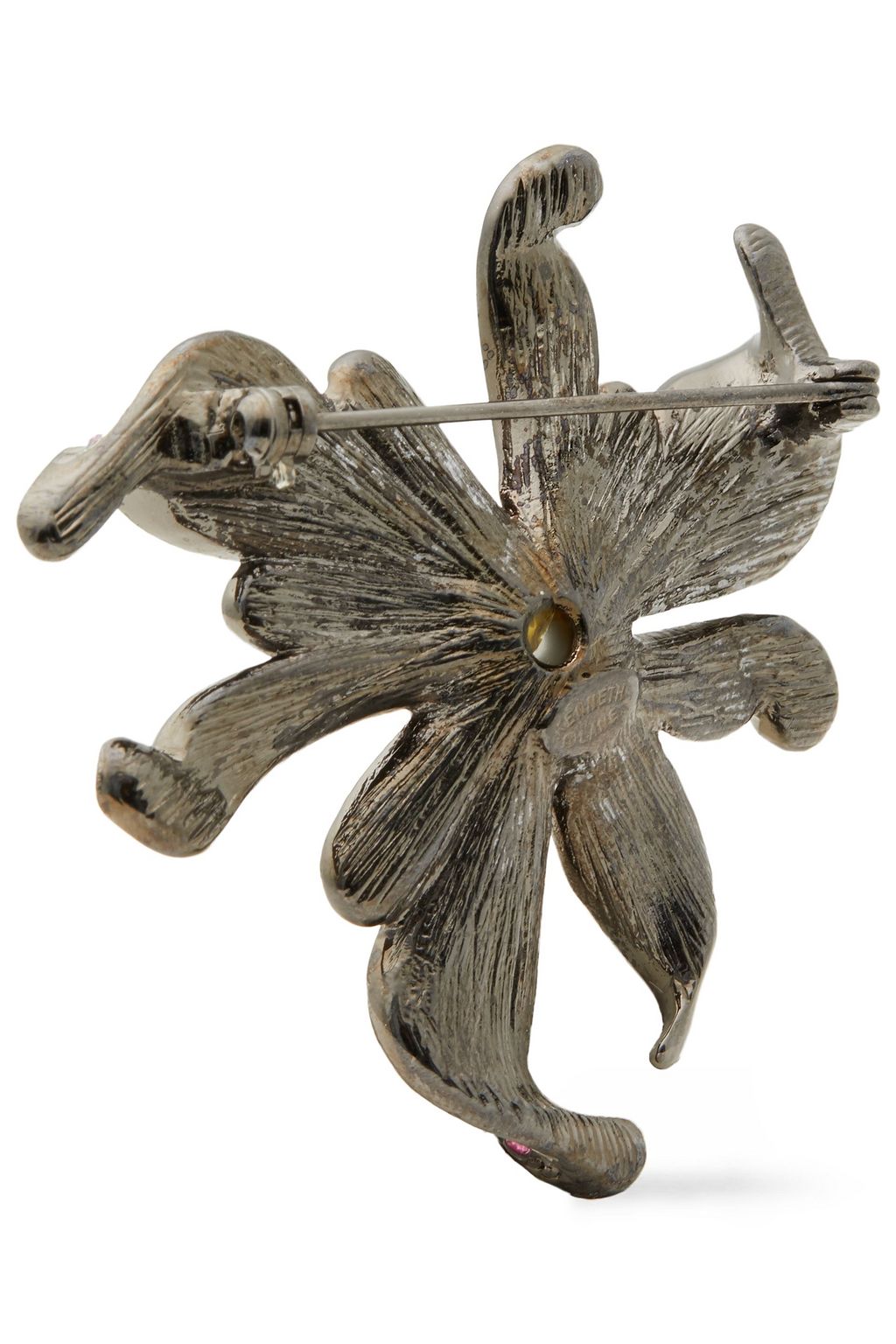 KENNETH JAY LANE Gunmetal-tone, crystal and faux pearl brooch