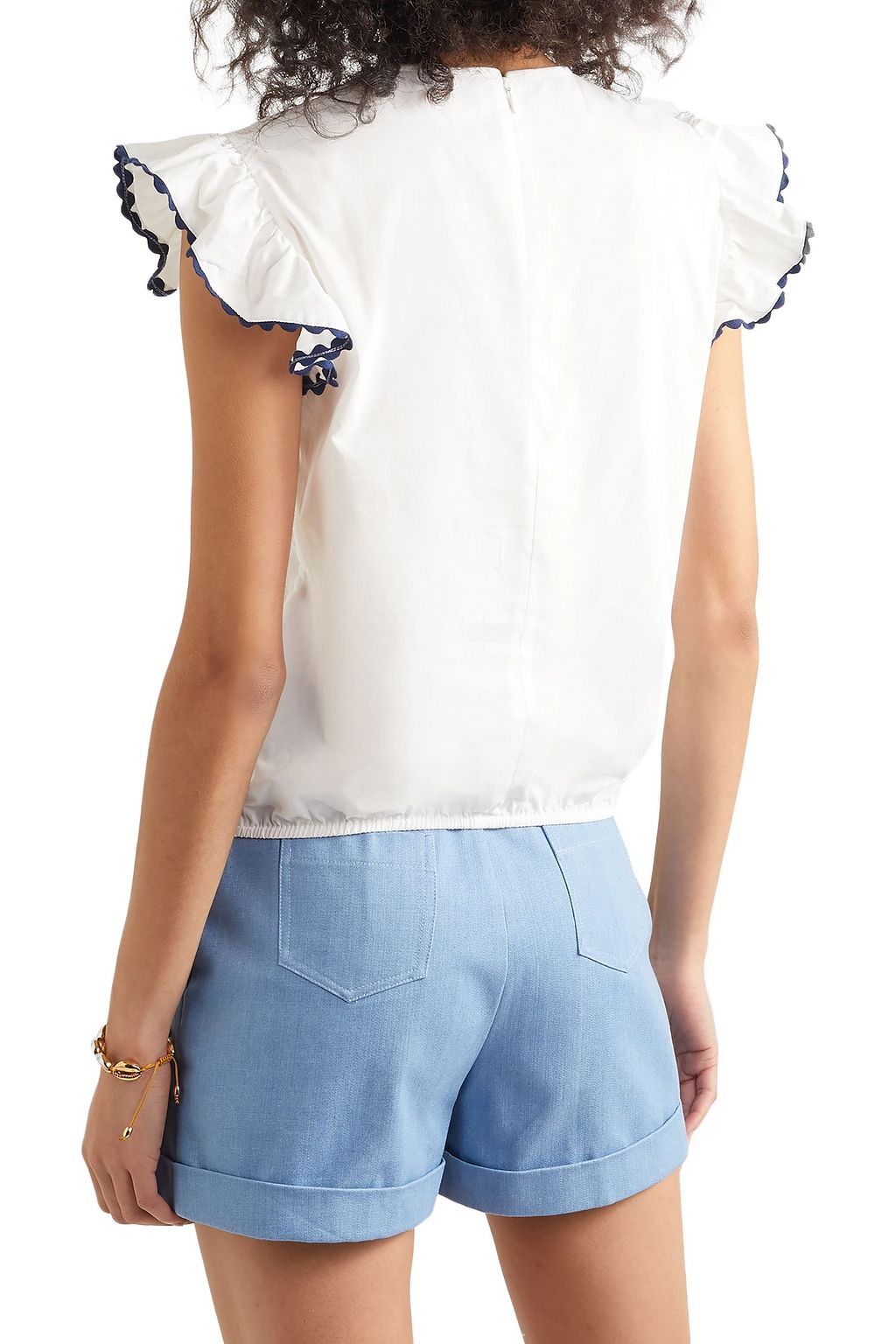 REDVALENTINO Lace-trimmed embroidered cotton-poplin blouse