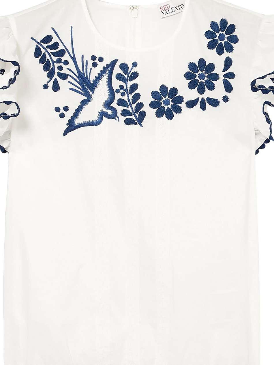 lace-trimmed embroidered cotton-poplin blouse