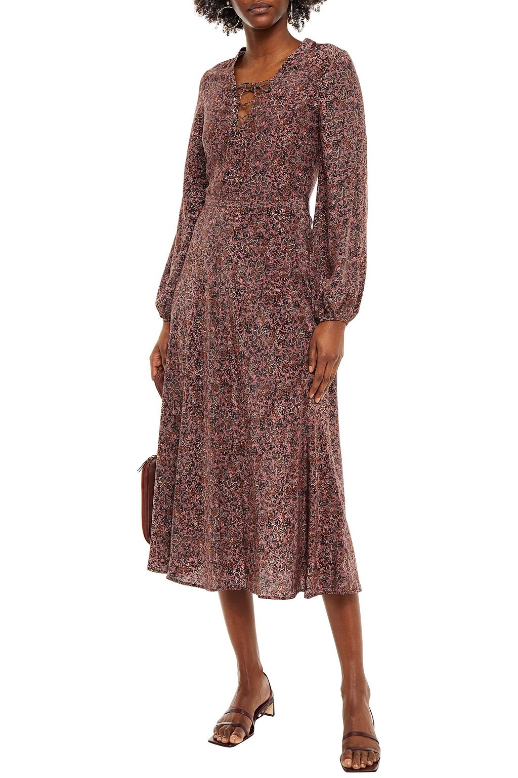 VANESSA BRUNO Gathered printed silk crepe de chine midi dress