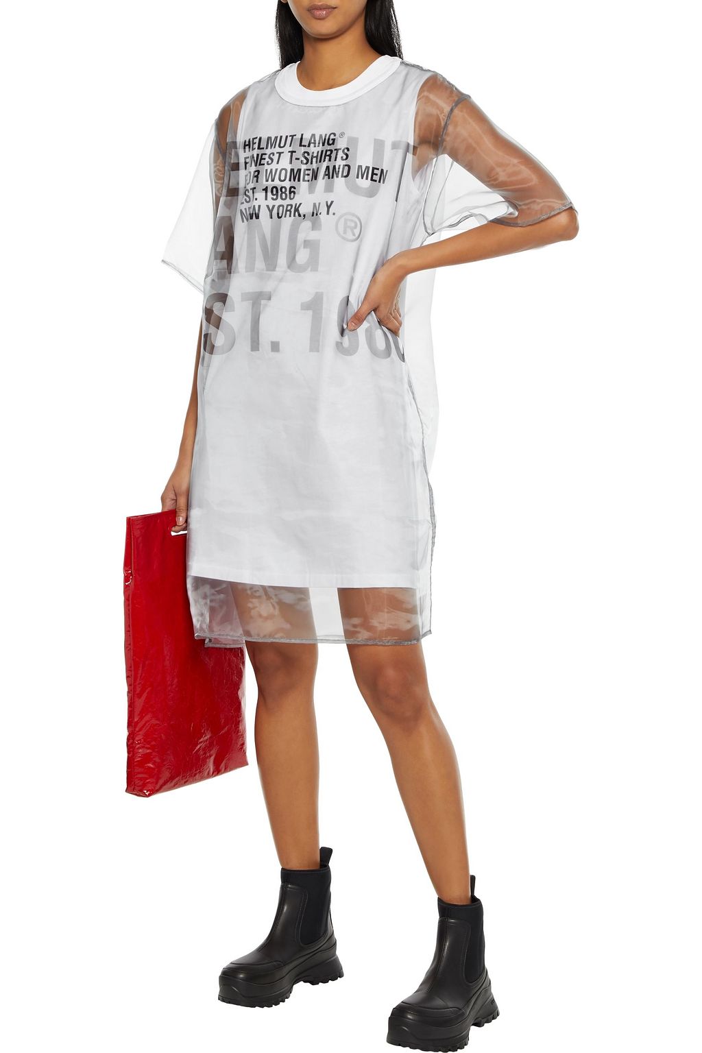 HELMUT LANG Layered printed jersey and organza dress