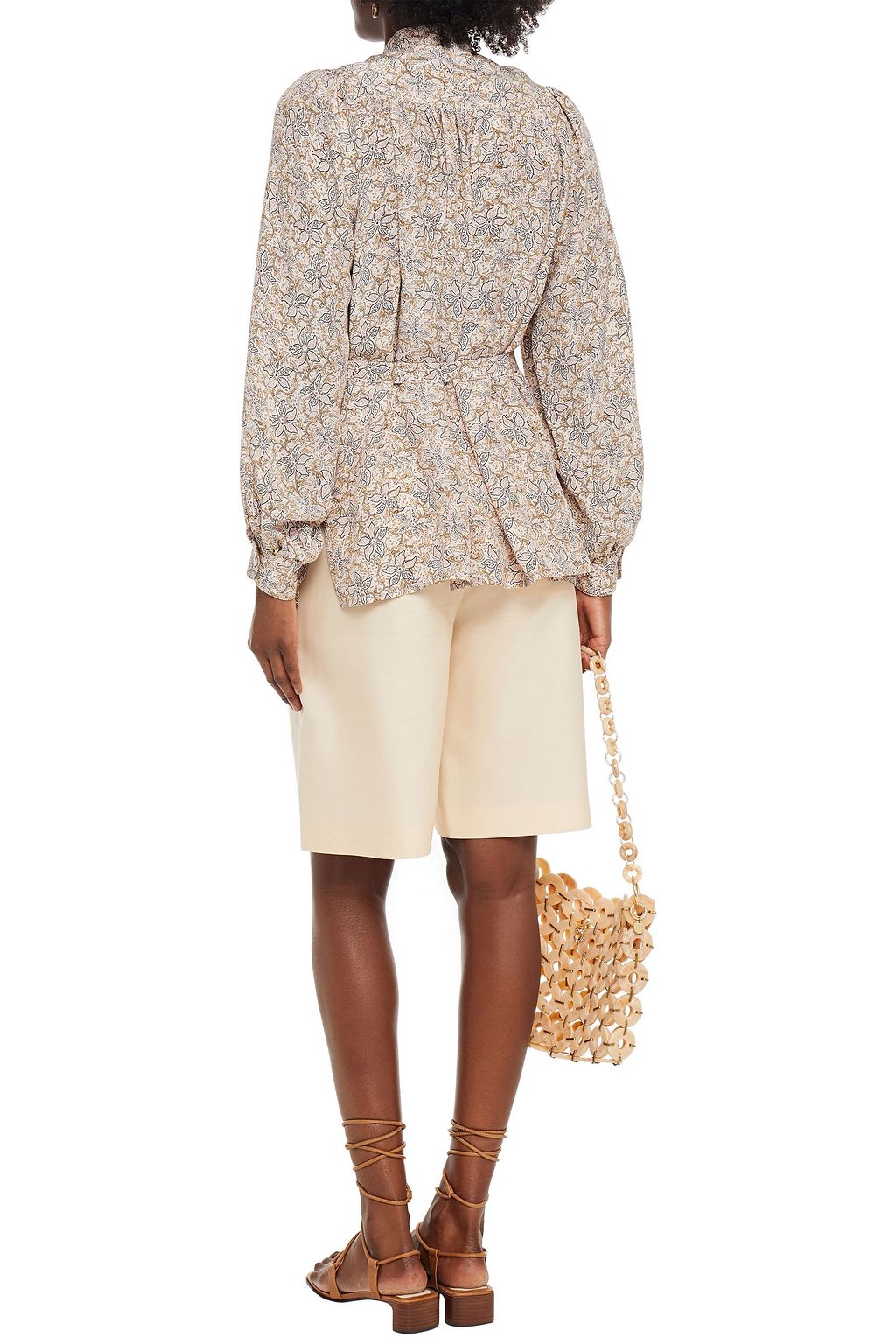 VANESSA BRUNO Belted printed silk crepe de chine blouse