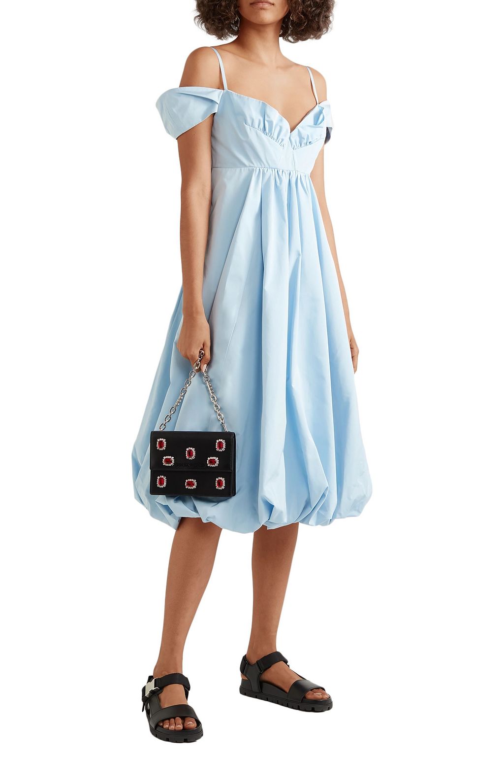 SIMONE ROCHA Bell cold-shoulder gathered taffeta midi dress