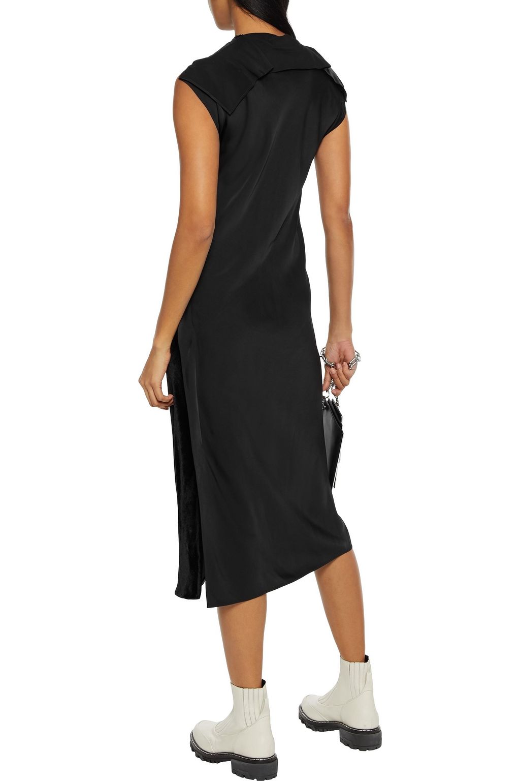 HELMUT LANG Satin-paneled velvet dress