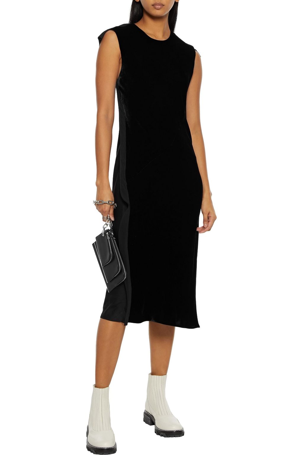 HELMUT LANG Satin-paneled velvet dress