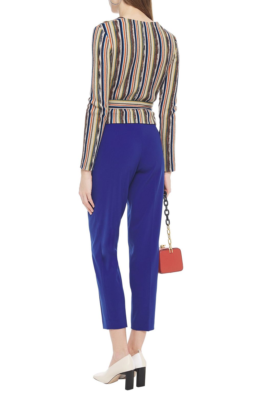 MISSONI Belted striped ribbed wool-blend cardigan