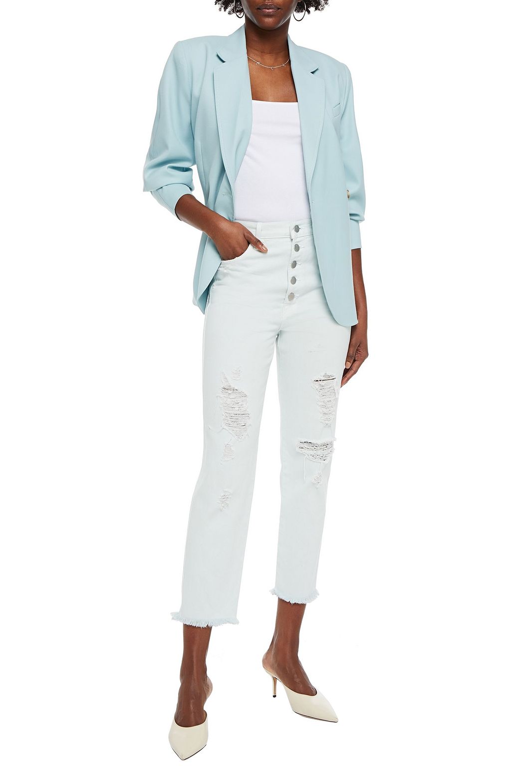 J BRAND Cropped distressed high-rise tapered jeans