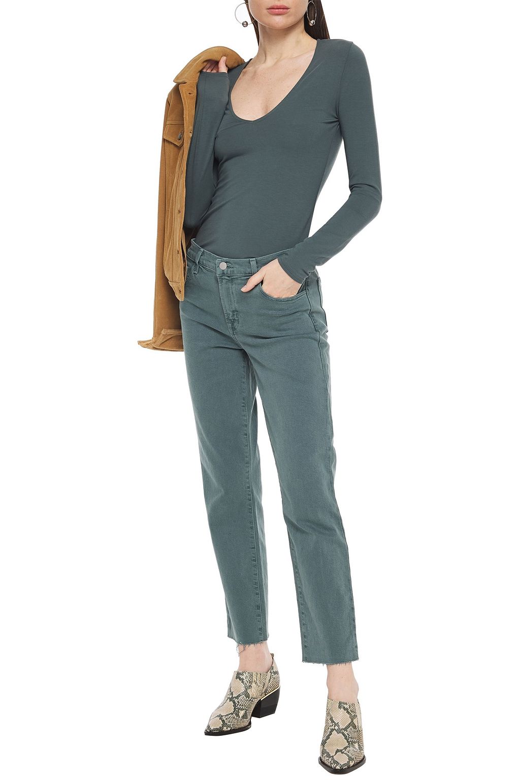 J BRAND Frayed mid-rise straight-leg jeans