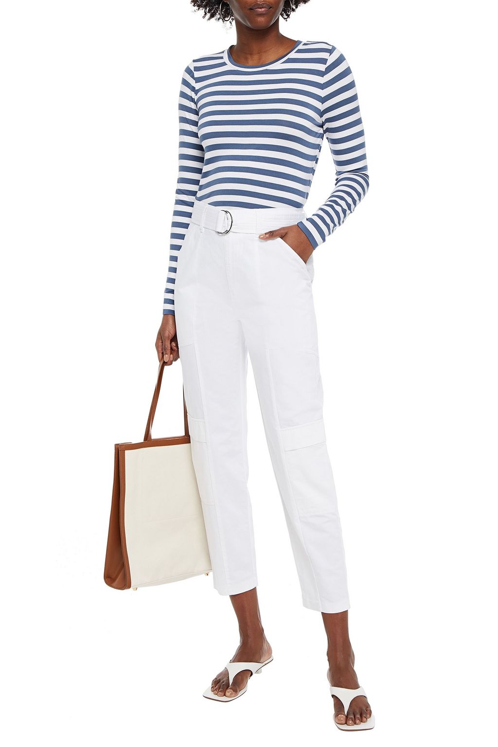 J BRAND Athena cropped belted cotton and linen-blend tapered pants