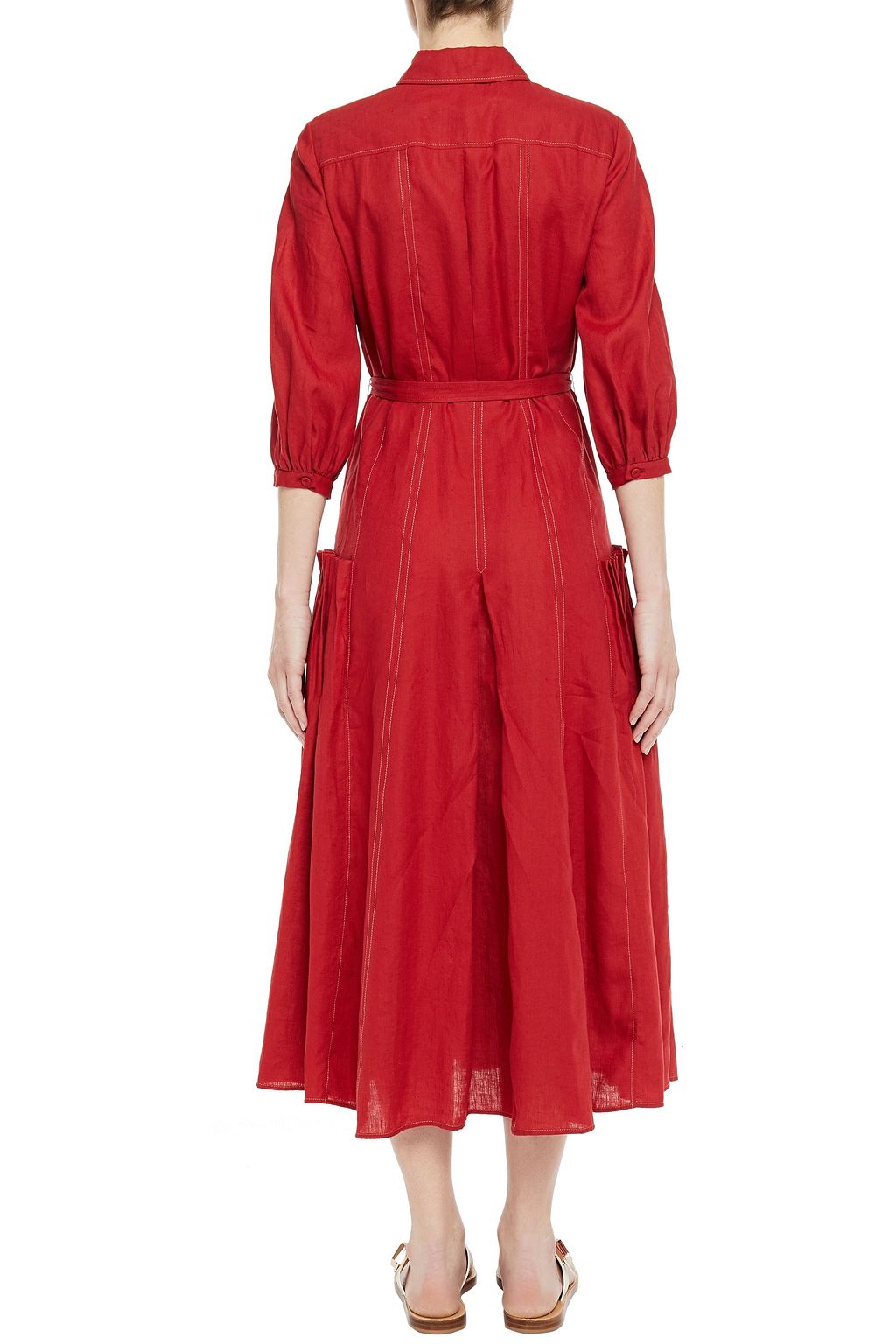 GABRIELA HEARST Woodward belted pleated linen midi shirt dress