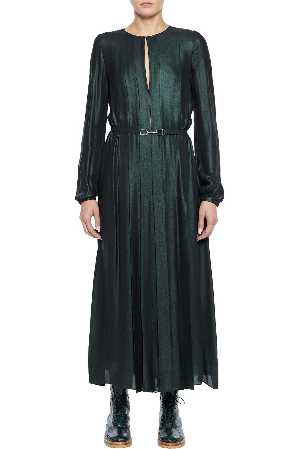 GABRIELA HEARST Adelaide belted metallic silk crepe de chine midi dress
