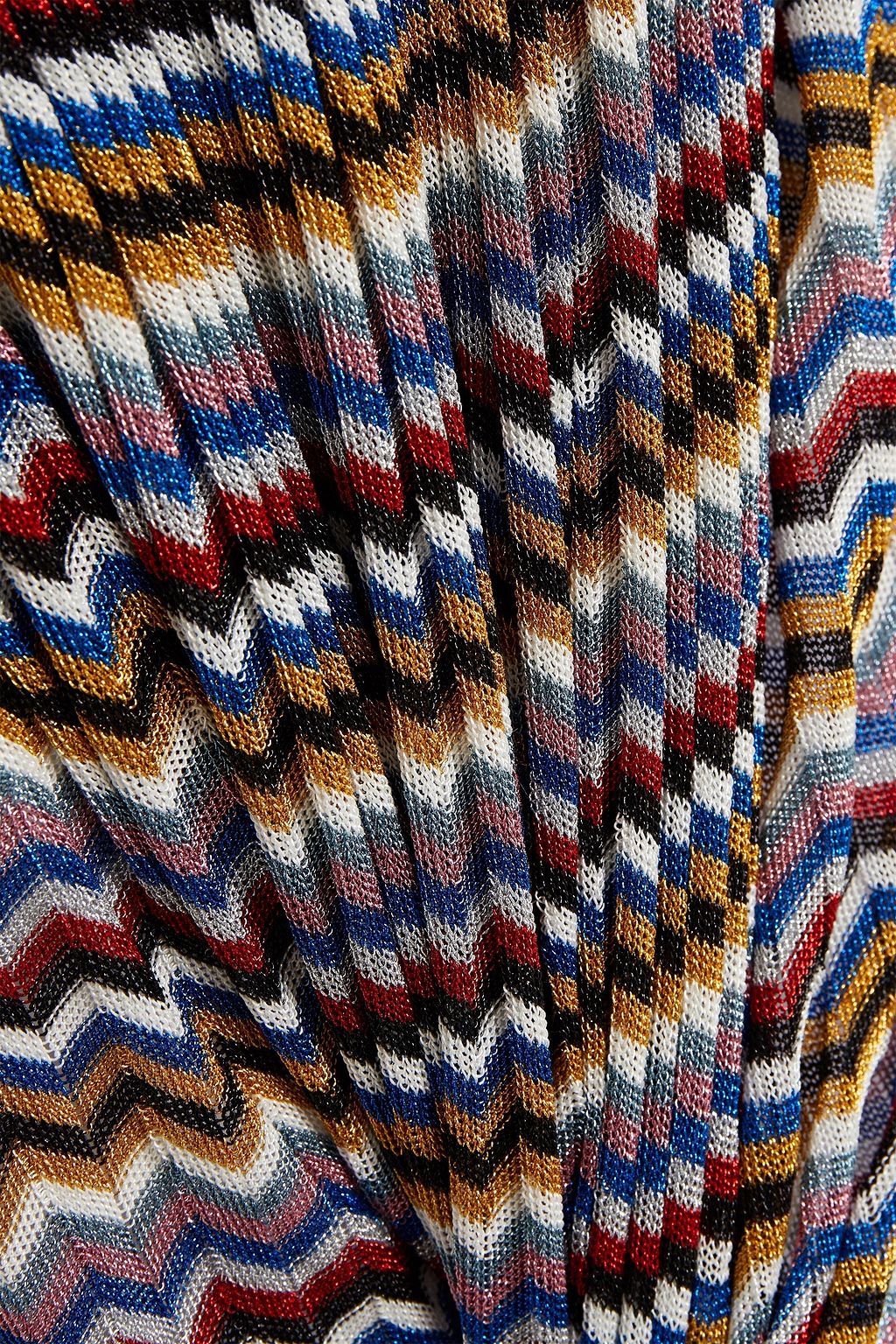 MISSONI One-shoulder pleated metallic crochet-knit dress