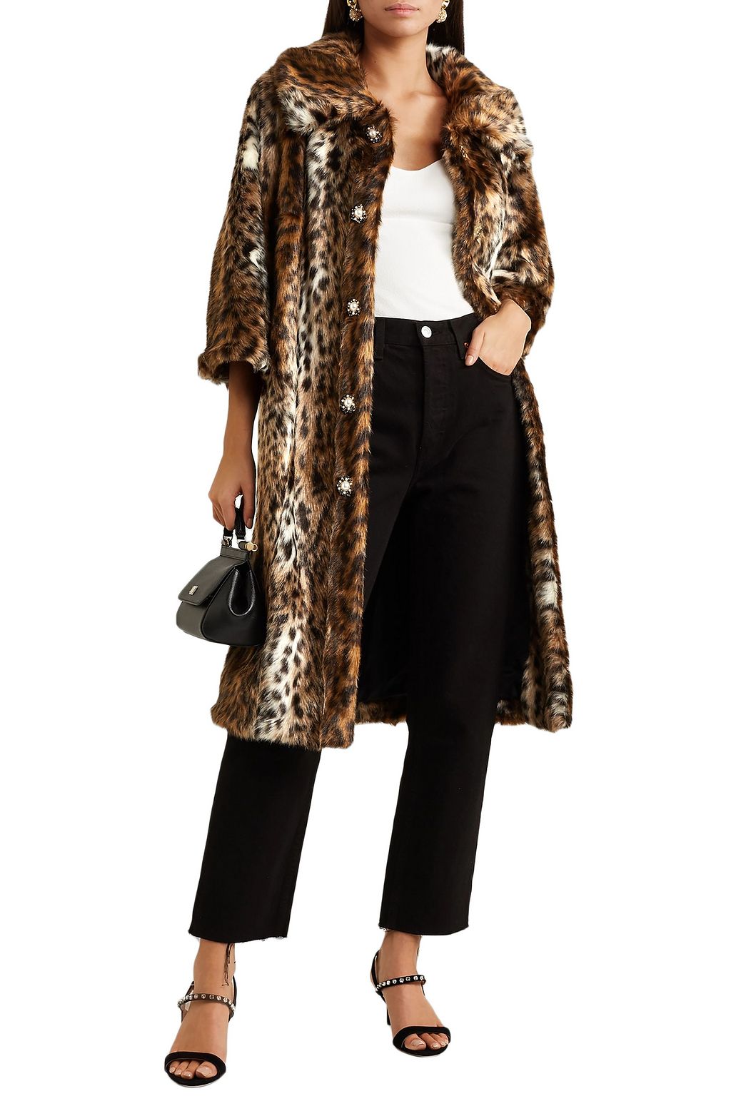 ERDEM Sorayah embellished leopard-print faux fur coat