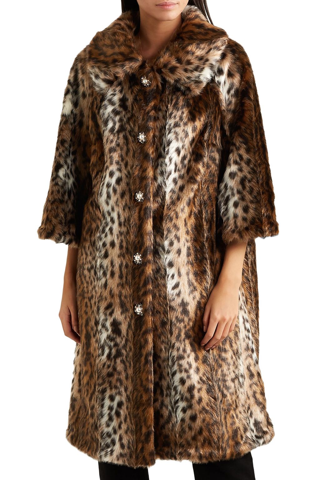 ERDEM Sorayah embellished leopard-print faux fur coat
