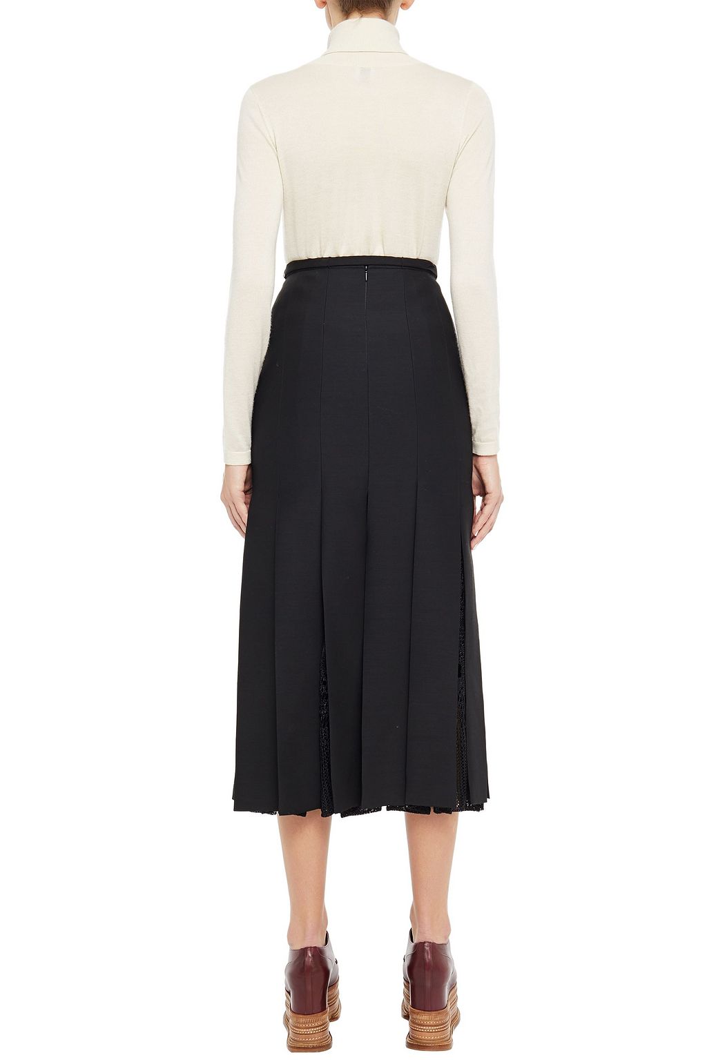 GABRIELA HEARST Crochet-paneled pleated wool and silk-blend midi skirt