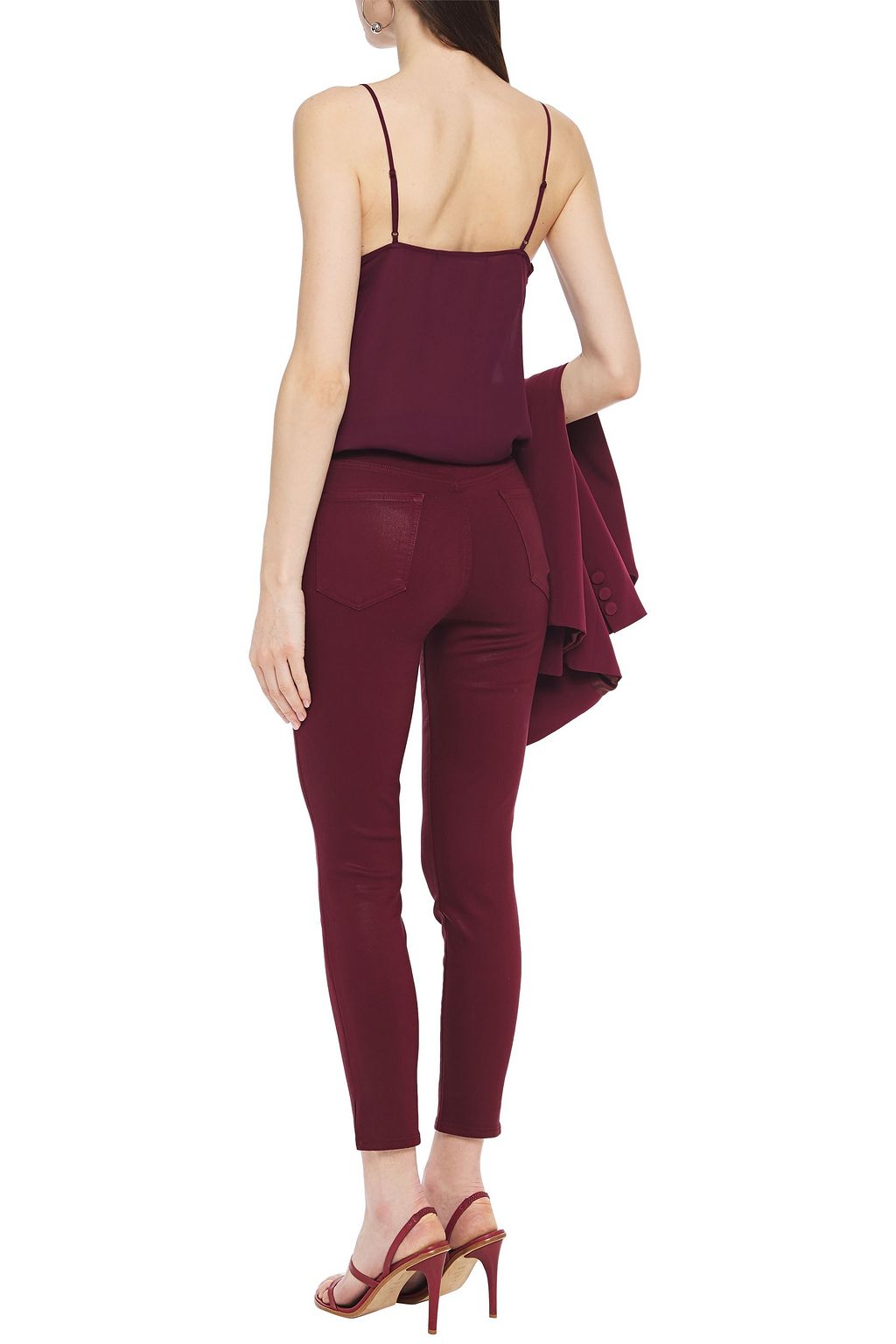J BRAND Cropped coated high-rise skinny jeans