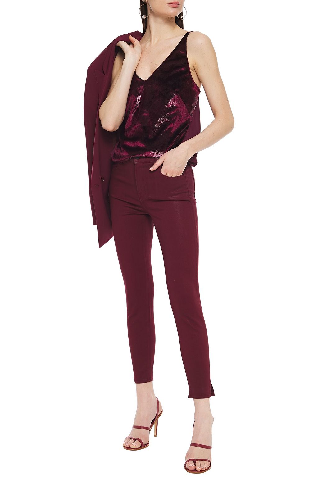 J BRAND Cropped coated high-rise skinny jeans