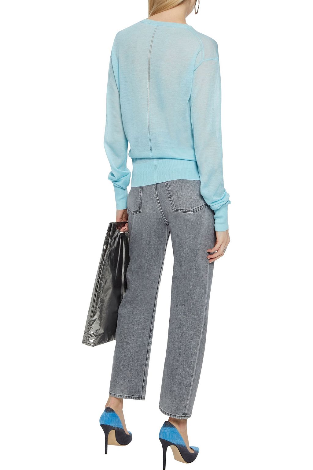 HELMUT LANG Pointelle-trimmed cashmere-blend sweater