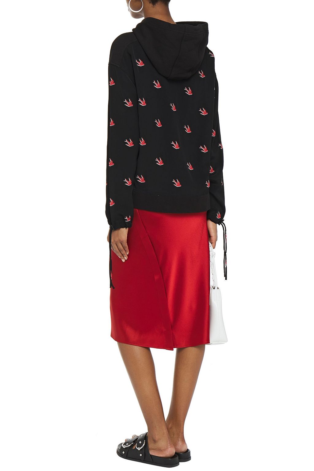 MCQ ALEXANDER MCQUEEN Printed cotton-jersey and crepe de chine hoodie