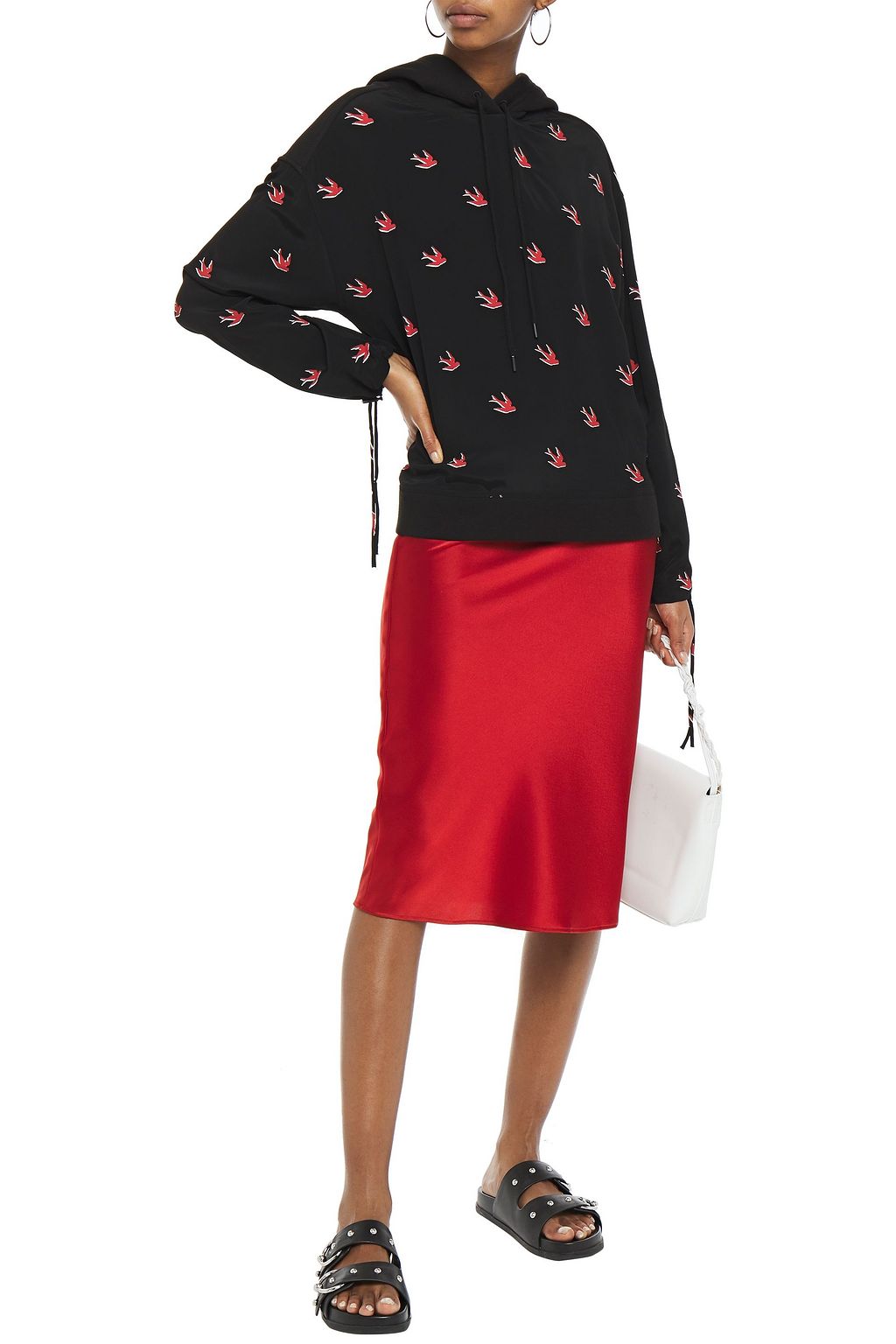 MCQ ALEXANDER MCQUEEN Printed cotton-jersey and crepe de chine hoodie