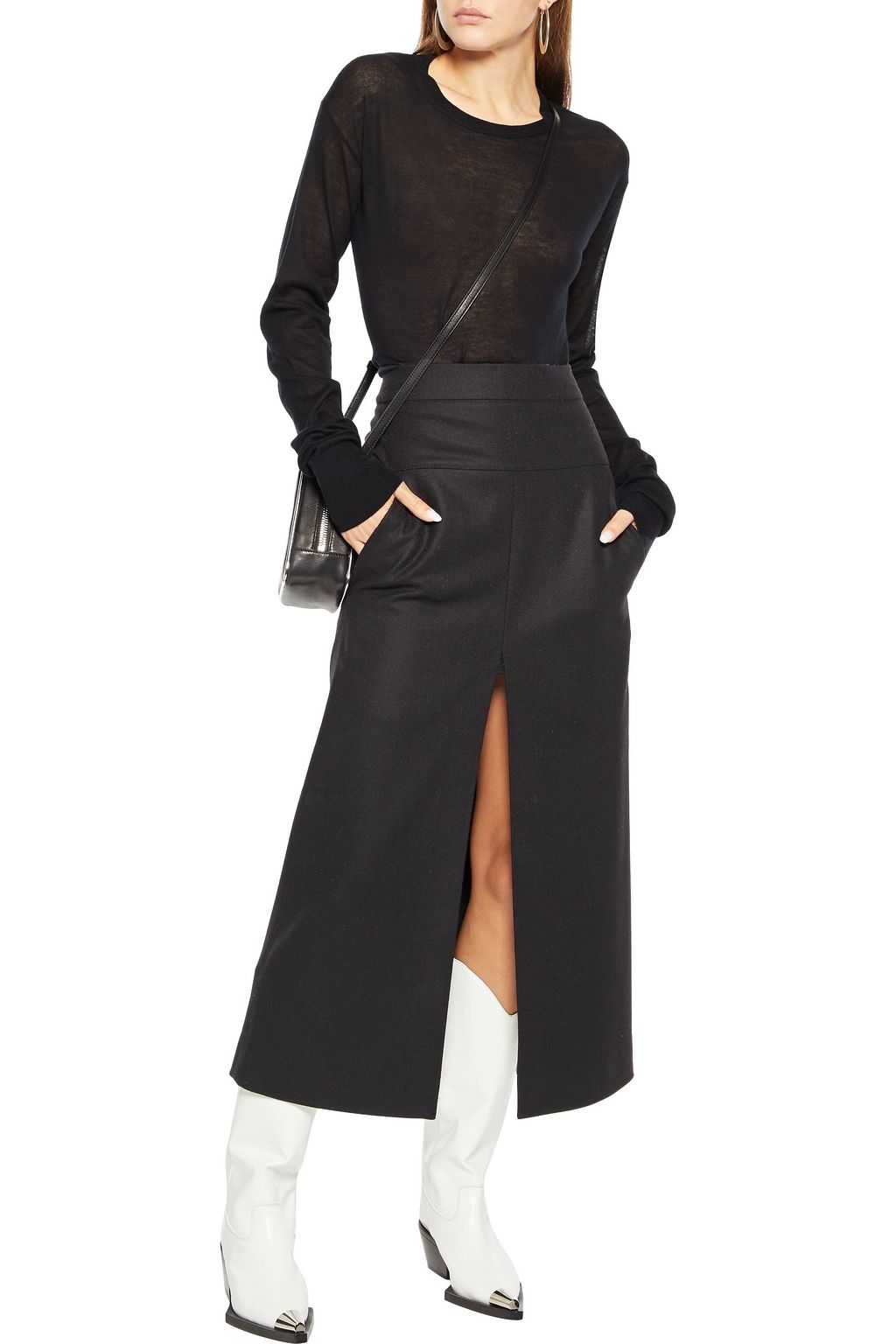 HELMUT LANG Pointelle-trimmed cashmere-blend sweater