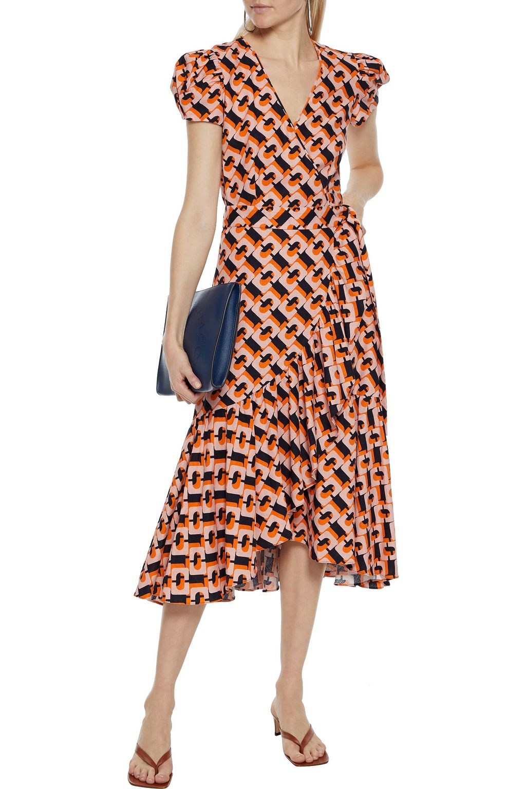 DIANE VON FURSTENBERG Vienna ruffled printed linen-blend midi wrap dress
